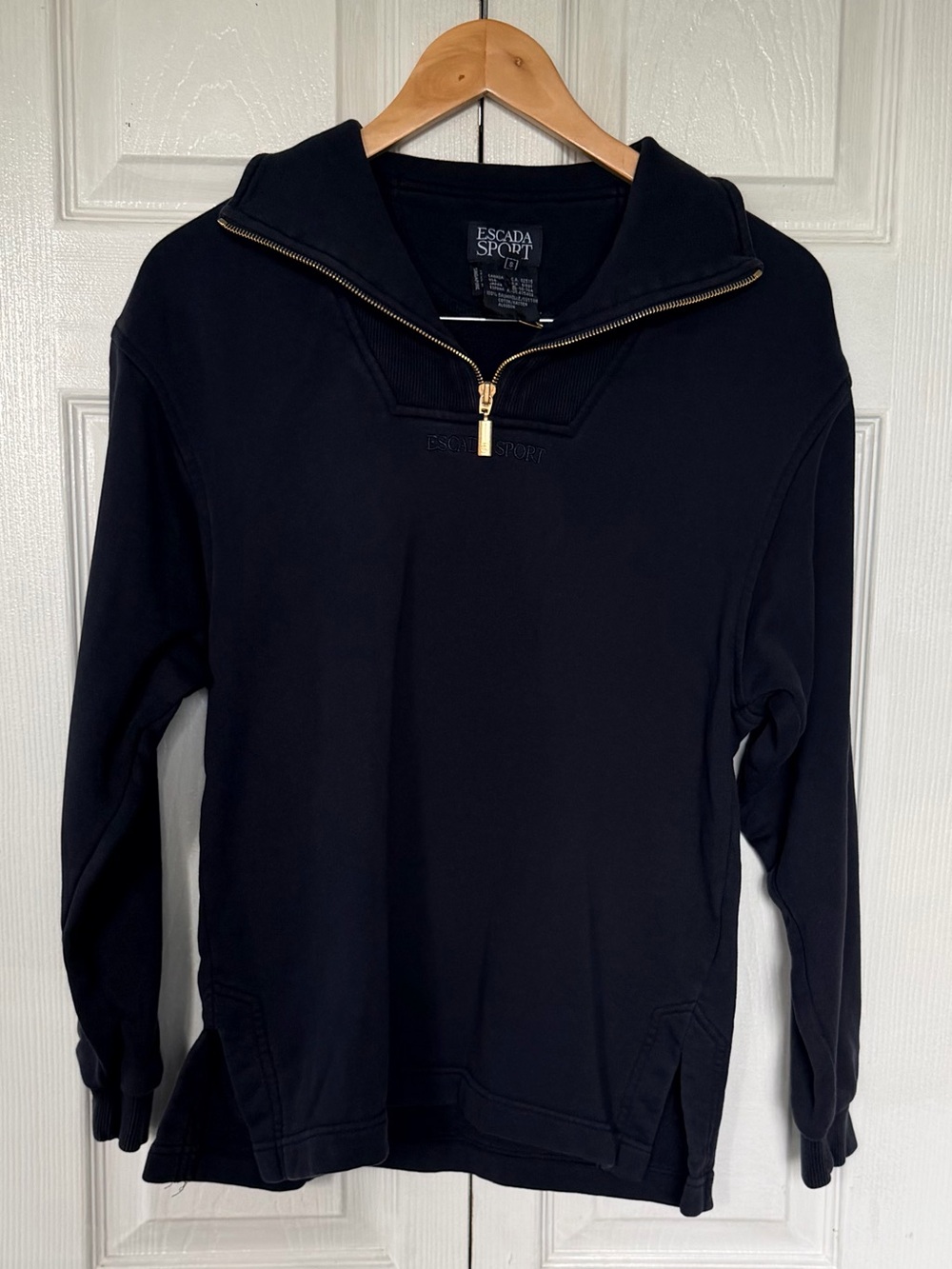 Vintage Escada Sport 1/4 Zip Pullover Navy Gold Hardware S